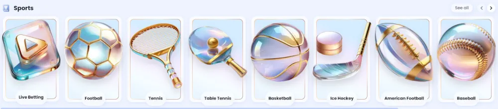 Icônes de sportsbook Casinolab pour diverses catégories de paris sportifs.